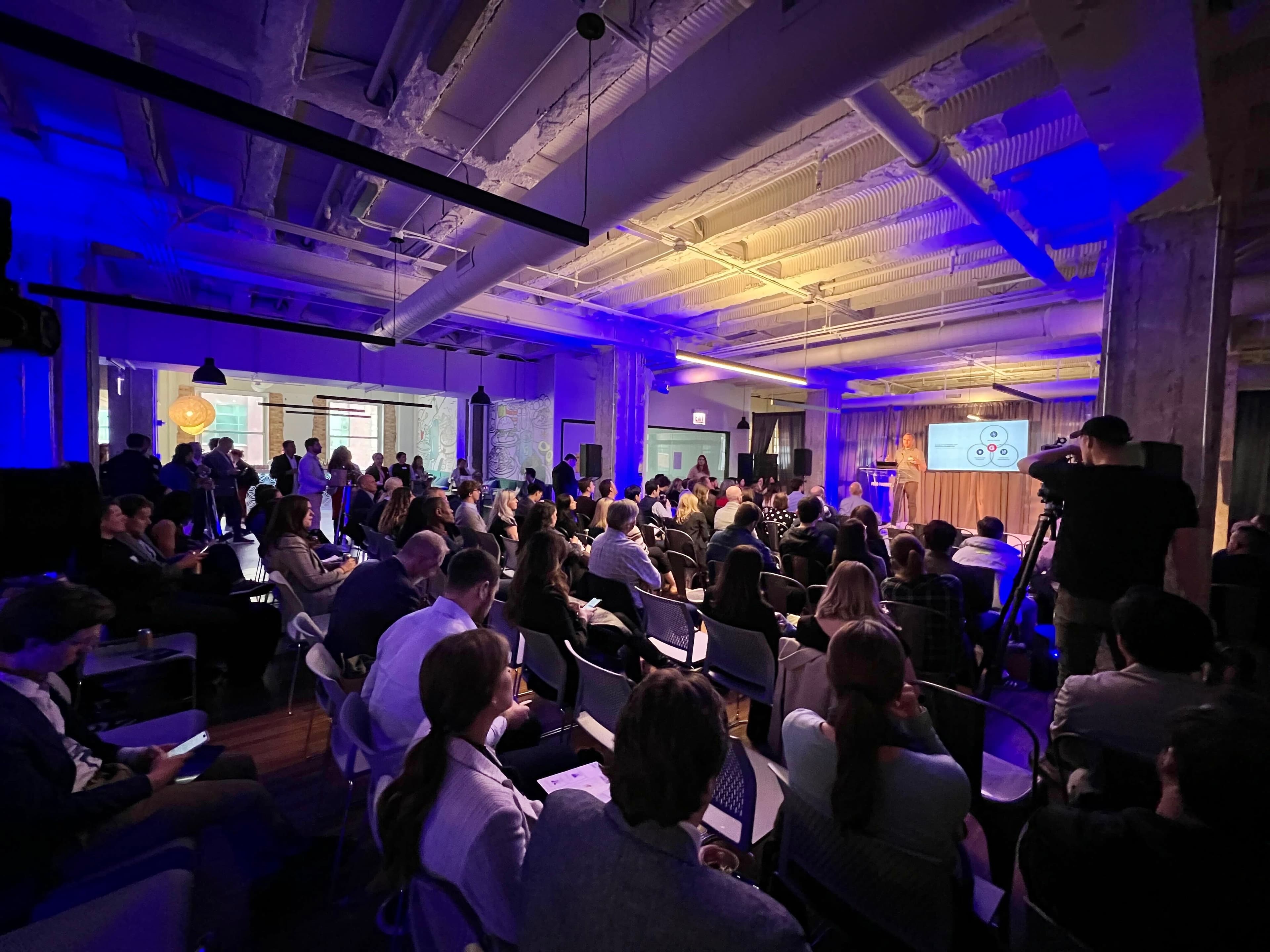 Founders and mentors gathered at a Food Foundry Demo Day event